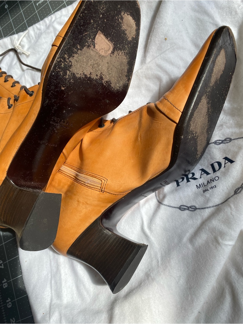 Prada Cognac/Tan Lace-Up Leather Mid-Calf Boots EU 39 / US 9 - Picture 3 of 10